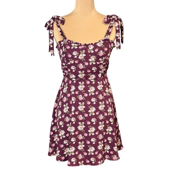 Altar'd State Milkmaid Floral Mini Dress Sz.M Burgundy Smocked Boho Coquette - Picture 13 of 13